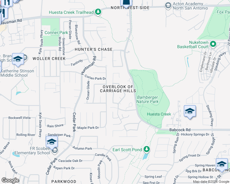 map of restaurants, bars, coffee shops, grocery stores, and more near 7442 Carriage Pass in San Antonio