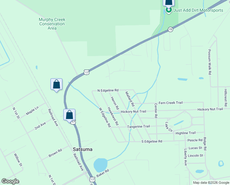 map of restaurants, bars, coffee shops, grocery stores, and more near 101 Coot Road in Satsuma
