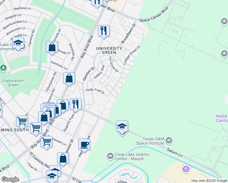 map of restaurants, bars, coffee shops, grocery stores, and more near 16819 Doverwood Way in Houston