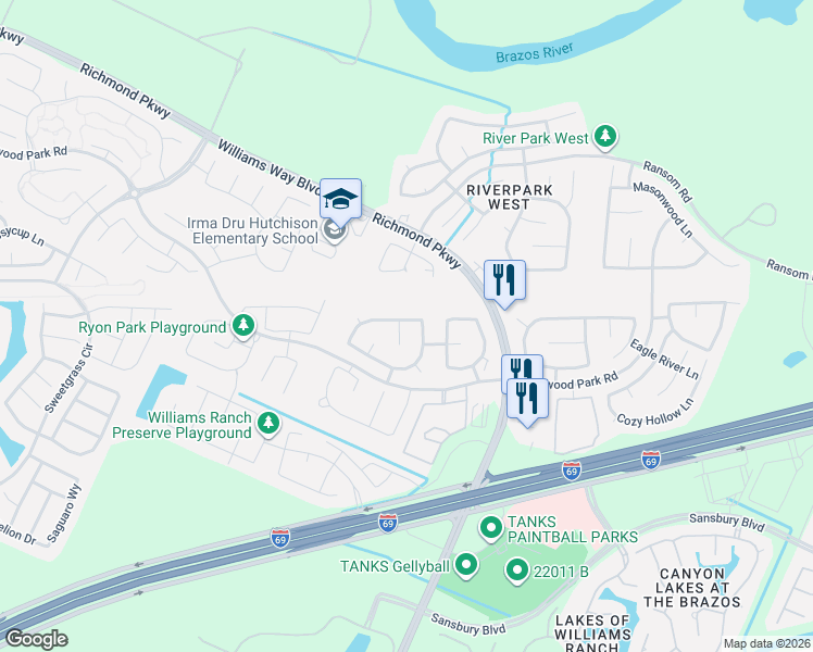 map of restaurants, bars, coffee shops, grocery stores, and more near 2022 Riverknoll Court in Richmond