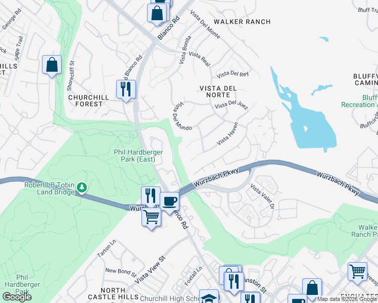map of restaurants, bars, coffee shops, grocery stores, and more near 12806 Laguna Vista Drive in San Antonio
