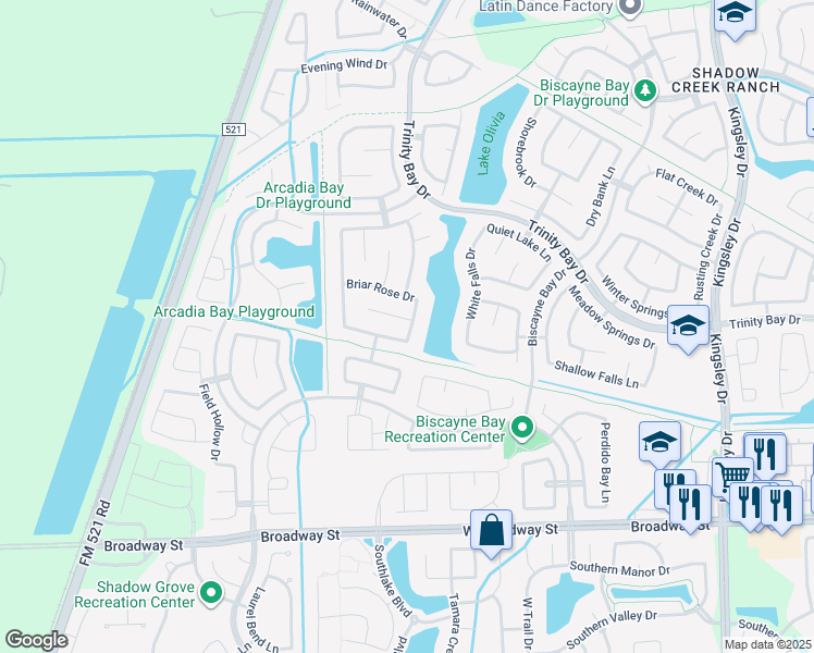 map of restaurants, bars, coffee shops, grocery stores, and more near 13502 Wild Lilac Court in Pearland