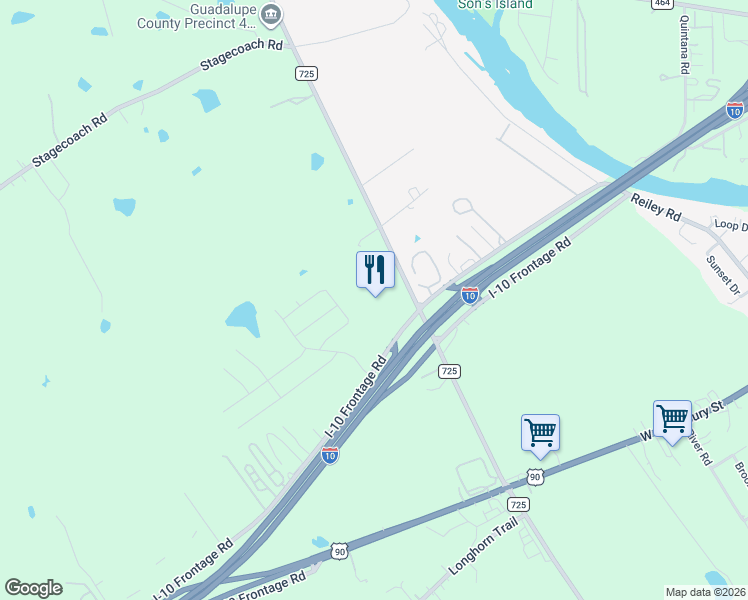 map of restaurants, bars, coffee shops, grocery stores, and more near 3058 Interstate 10 Frontage Road in Seguin