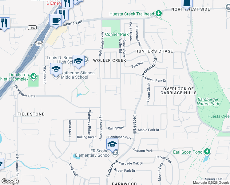 map of restaurants, bars, coffee shops, grocery stores, and more near 12718 Westeros Path in San Antonio