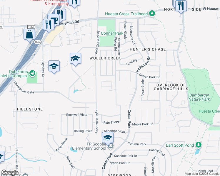 map of restaurants, bars, coffee shops, grocery stores, and more near 12718 Westeros Path in San Antonio