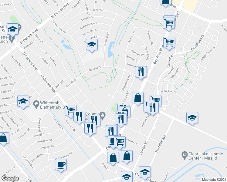 map of restaurants, bars, coffee shops, grocery stores, and more near 16503 Cliffrose Lane in Houston