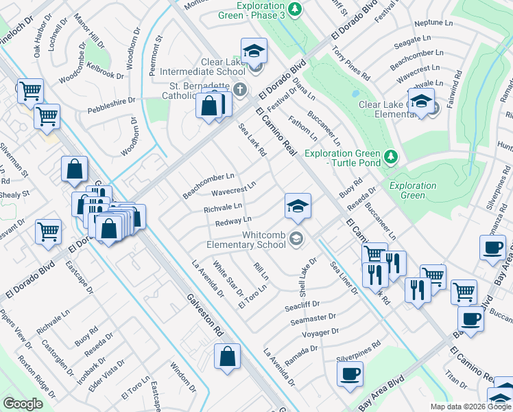 map of restaurants, bars, coffee shops, grocery stores, and more near 931 Redway Lane in Houston