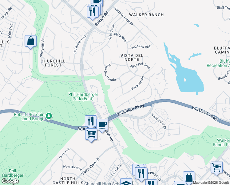 map of restaurants, bars, coffee shops, grocery stores, and more near 12806 Laguna Vista Drive in San Antonio