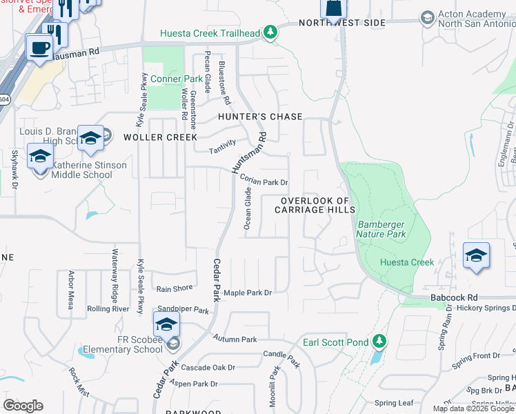 map of restaurants, bars, coffee shops, grocery stores, and more near 13010 Ocean Glade in San Antonio