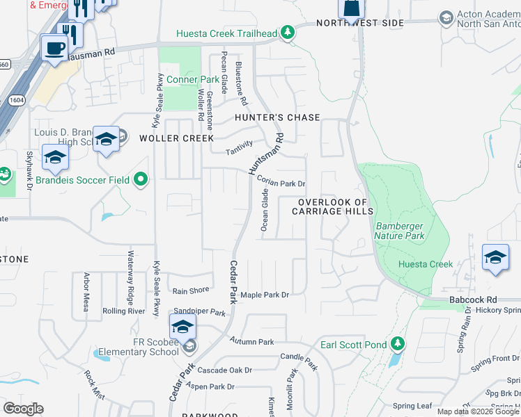 map of restaurants, bars, coffee shops, grocery stores, and more near 13010 Ocean Glade in San Antonio