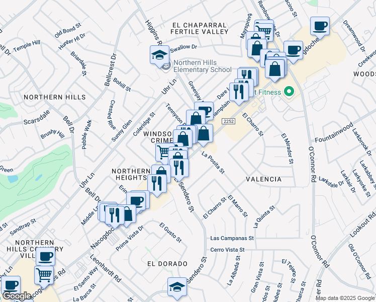 map of restaurants, bars, coffee shops, grocery stores, and more near 13227 Nacogdoches Road in San Antonio