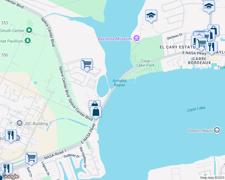 map of restaurants, bars, coffee shops, grocery stores, and more near 3303 NASA Road 1 in Houston