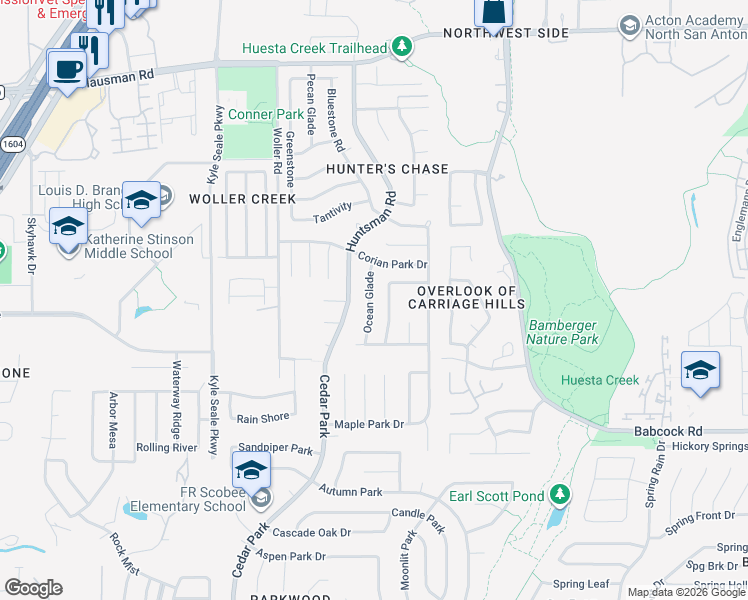 map of restaurants, bars, coffee shops, grocery stores, and more near 13010 Ocean Glade in San Antonio