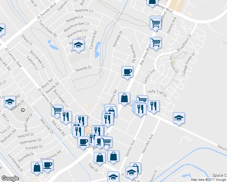 map of restaurants, bars, coffee shops, grocery stores, and more near 1425 Bonanza Road in Houston