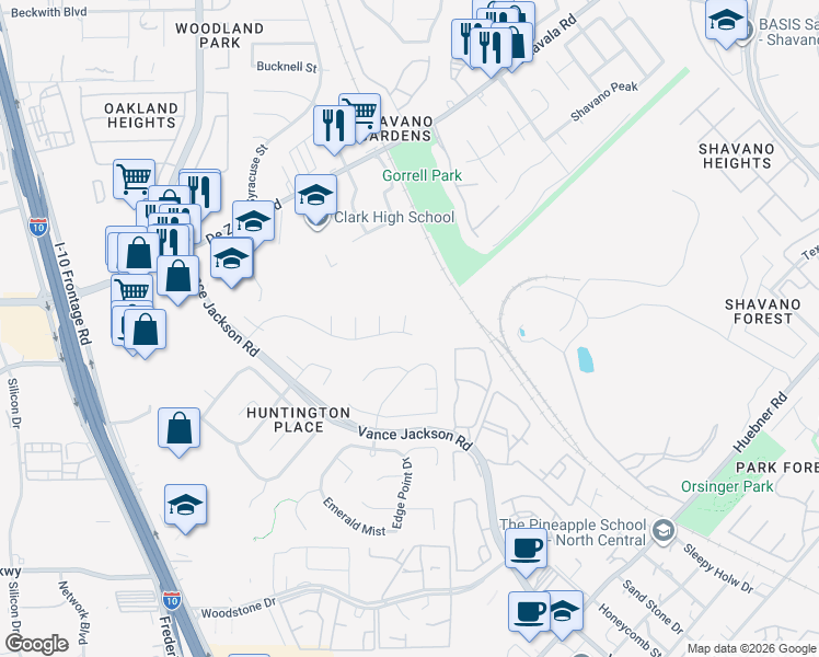 map of restaurants, bars, coffee shops, grocery stores, and more near 14402 Red Grove in San Antonio