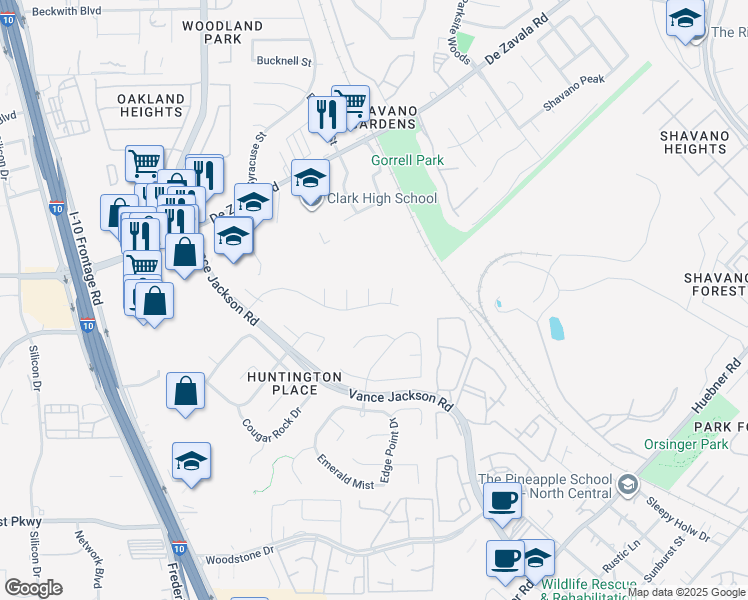 map of restaurants, bars, coffee shops, grocery stores, and more near 11403 Cedar Glade in San Antonio
