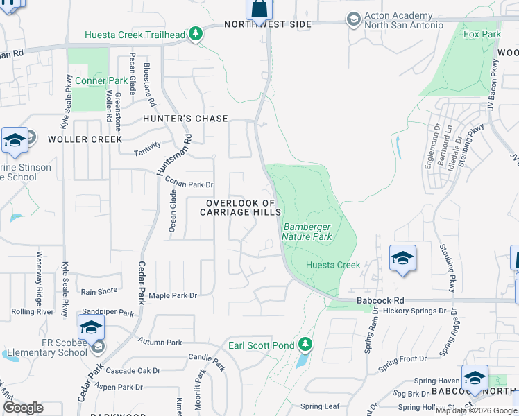 map of restaurants, bars, coffee shops, grocery stores, and more near 12534 Carriage Boulevard in San Antonio