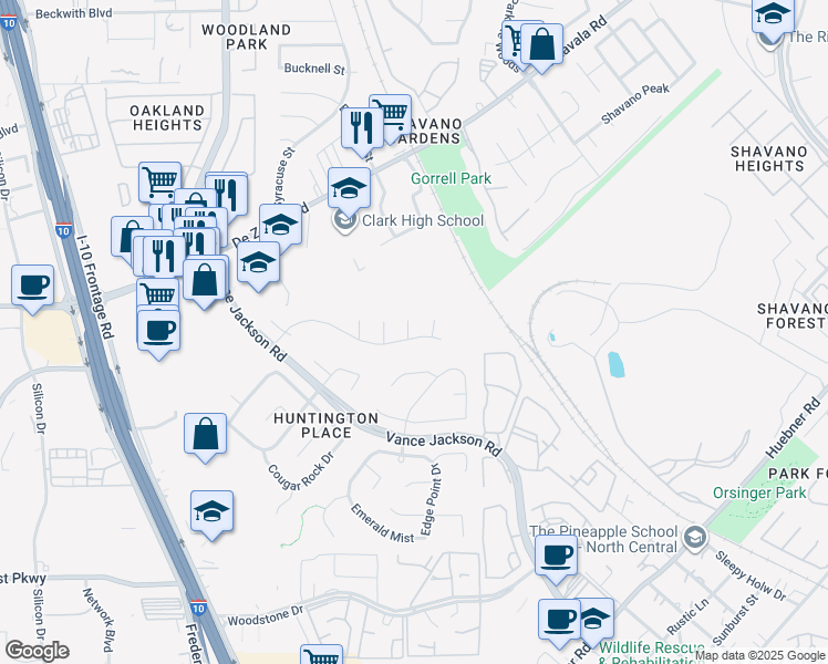 map of restaurants, bars, coffee shops, grocery stores, and more near 11403 Cedar Glade in San Antonio