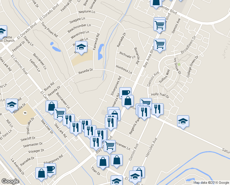 map of restaurants, bars, coffee shops, grocery stores, and more near 1425 Bonanza Road in Houston