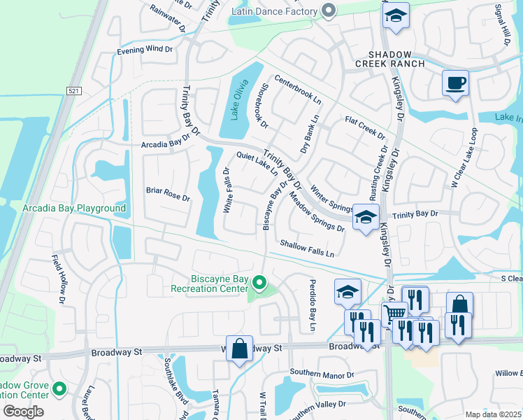 map of restaurants, bars, coffee shops, grocery stores, and more near 2703 Autumn Falls Drive in Pearland