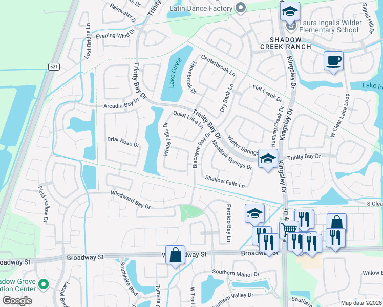 map of restaurants, bars, coffee shops, grocery stores, and more near 2703 Autumn Falls Drive in Pearland