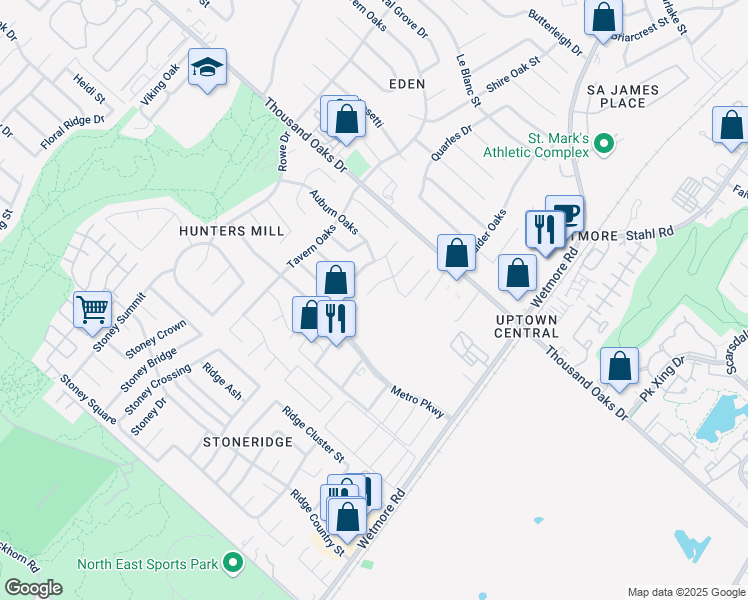 map of restaurants, bars, coffee shops, grocery stores, and more near 3735 Mill Meadow Drive in San Antonio