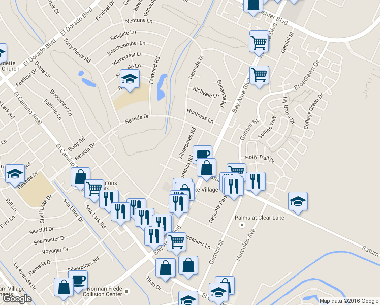 map of restaurants, bars, coffee shops, grocery stores, and more near 1441 Bonanza Road in Houston