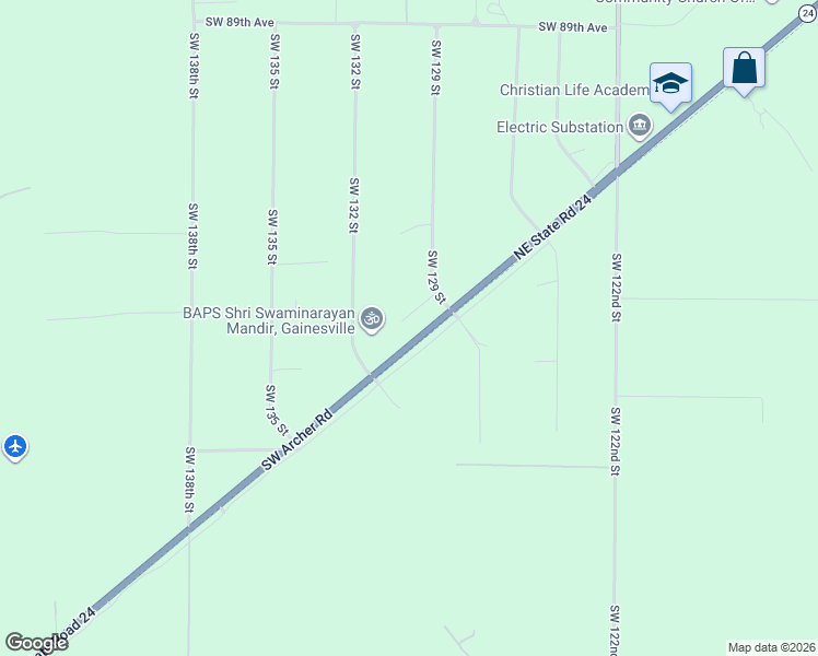 map of restaurants, bars, coffee shops, grocery stores, and more near 12928 Southwest Archer Road in Archer