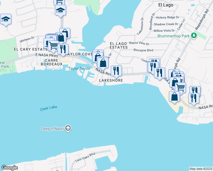 map of restaurants, bars, coffee shops, grocery stores, and more near 100 Yacht Club Ln in Seabrook