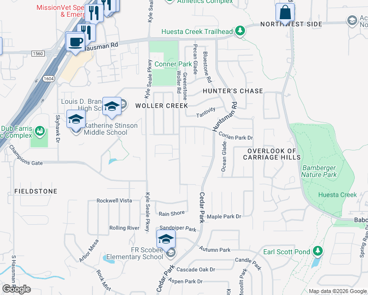 map of restaurants, bars, coffee shops, grocery stores, and more near 12718 Westeros Path in San Antonio