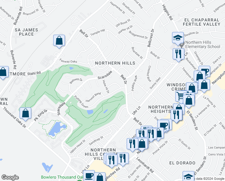 map of restaurants, bars, coffee shops, grocery stores, and more near 4415 Putting Green in San Antonio