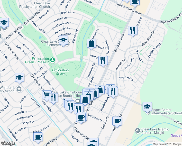 map of restaurants, bars, coffee shops, grocery stores, and more near 1536 Silverpines Road in Houston