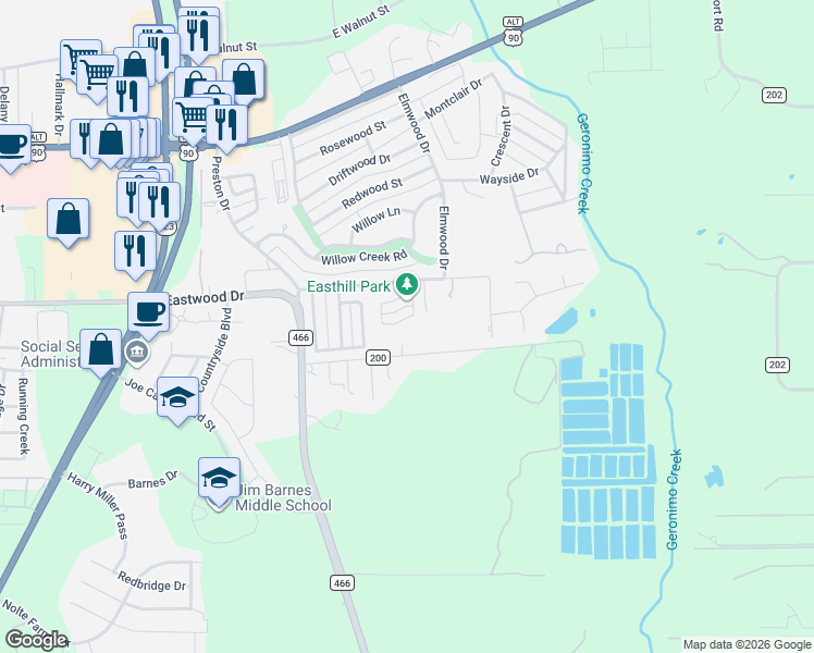 map of restaurants, bars, coffee shops, grocery stores, and more near 1715 Nordberg Street in Seguin