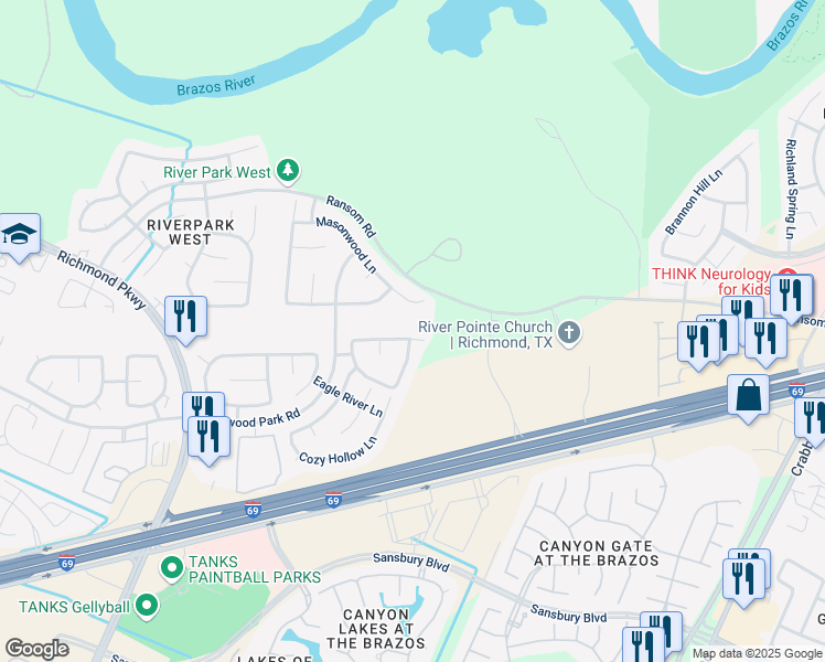 map of restaurants, bars, coffee shops, grocery stores, and more near 21618 Parsley Mist Lane in Richmond