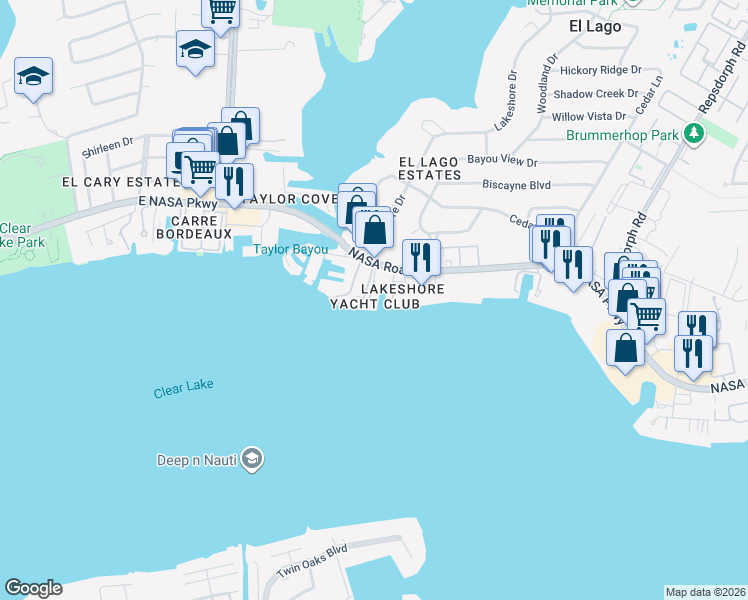 map of restaurants, bars, coffee shops, grocery stores, and more near 314 Yacht Club Lane in Seabrook