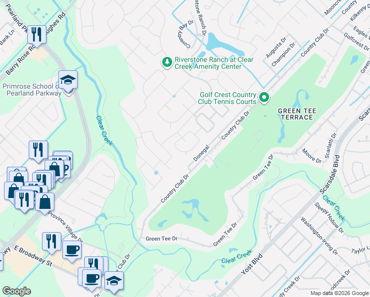 map of restaurants, bars, coffee shops, grocery stores, and more near 2304 Camellia Gables Lane in Houston