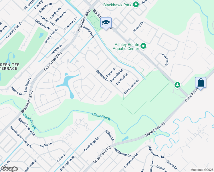 map of restaurants, bars, coffee shops, grocery stores, and more near 1204 Romero Drive in Pearland