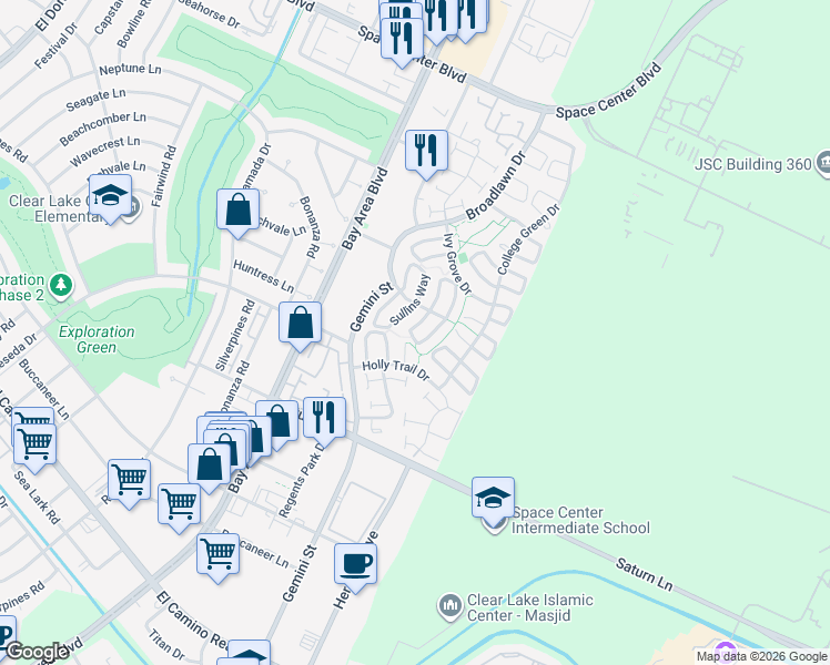map of restaurants, bars, coffee shops, grocery stores, and more near 1707 Barleton Way in Houston