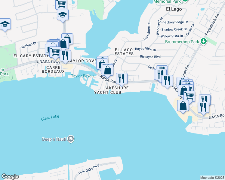map of restaurants, bars, coffee shops, grocery stores, and more near 314 Yacht Club Lane in Seabrook