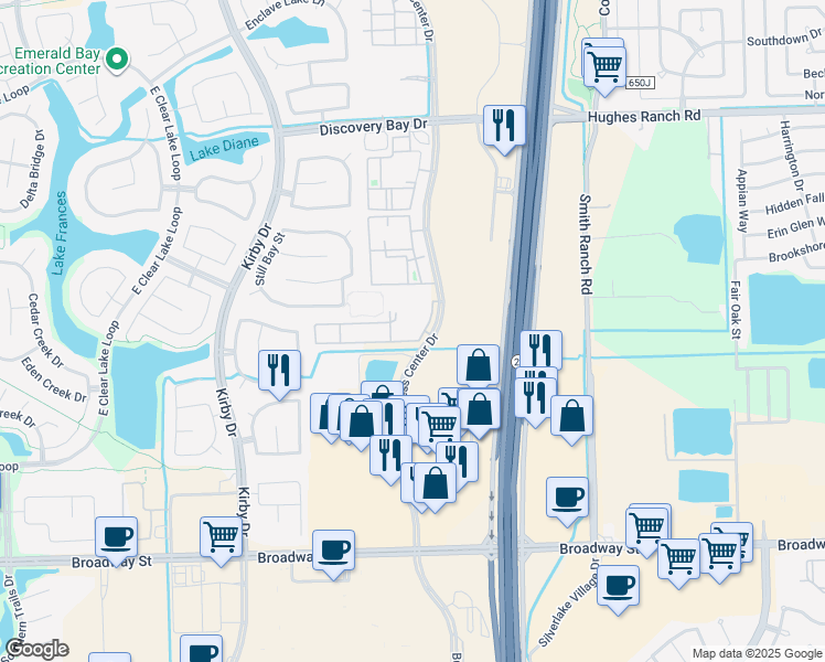 map of restaurants, bars, coffee shops, grocery stores, and more near 2526 Business Center Drive in Pearland