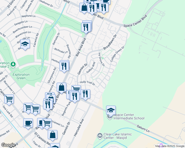 map of restaurants, bars, coffee shops, grocery stores, and more near 1707 Barleton Way in Houston