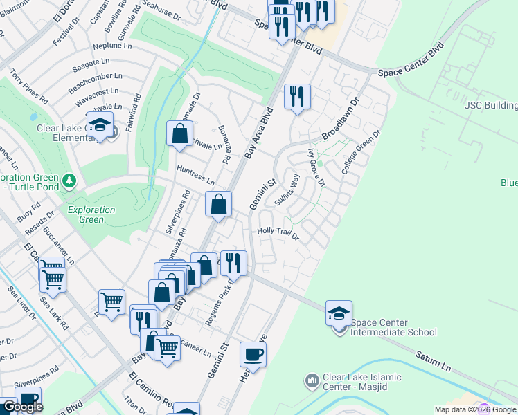 map of restaurants, bars, coffee shops, grocery stores, and more near 1635 Bernard Way in Houston