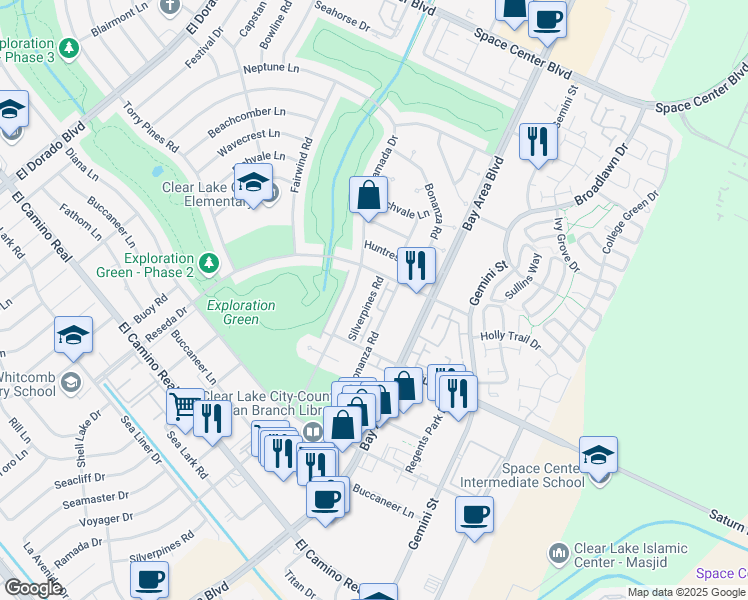 map of restaurants, bars, coffee shops, grocery stores, and more near 1536 Silverpines Road in Houston