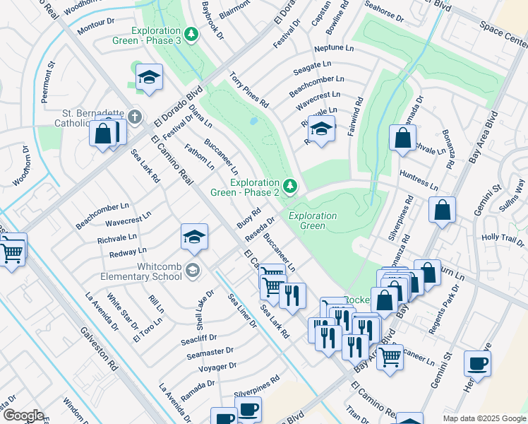 map of restaurants, bars, coffee shops, grocery stores, and more near 1110 Buoy Road in Houston