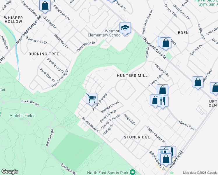 map of restaurants, bars, coffee shops, grocery stores, and more near 12151 Stoney Summit in San Antonio