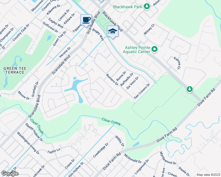 map of restaurants, bars, coffee shops, grocery stores, and more near 2402 Alamanni Drive in Pearland