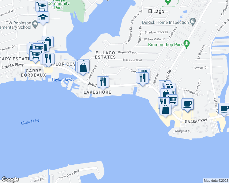 map of restaurants, bars, coffee shops, grocery stores, and more near 3813 East Nasa Parkway in El Lago