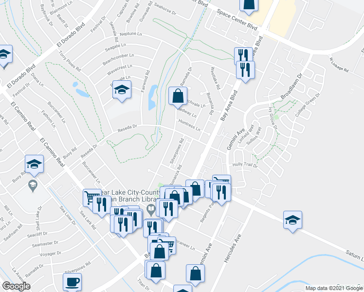 map of restaurants, bars, coffee shops, grocery stores, and more near 1536 Silverpines Road in Houston