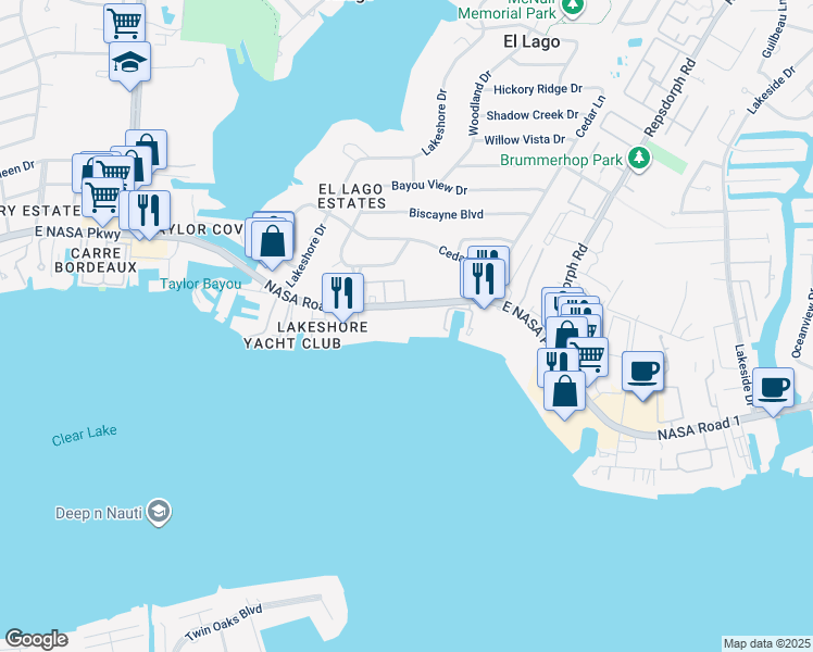 map of restaurants, bars, coffee shops, grocery stores, and more near 3801 NASA Road 1 in Seabrook