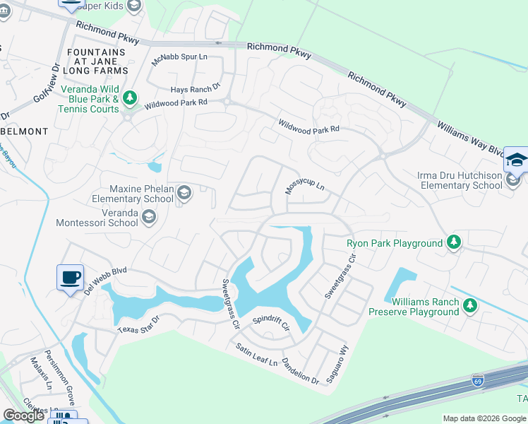 map of restaurants, bars, coffee shops, grocery stores, and more near 3826 County Seat Lane in Richmond
